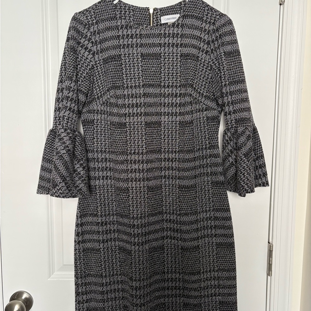 Calvin Klein Tweed Black and Gray Checkered Dress
